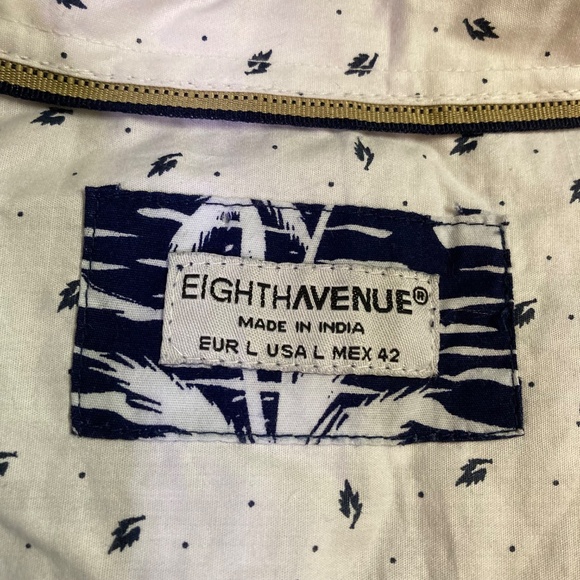 Eighth Avenue Blue & White Palm Print Cotton Button Down Shirt Men’s Size L - Picture 4 of 16